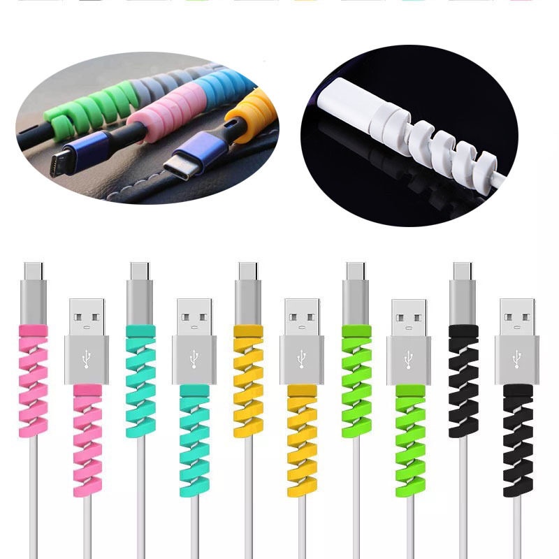 USB Cable Management Spiral Cable Protector Silicone Bobbin Winder Wire ...