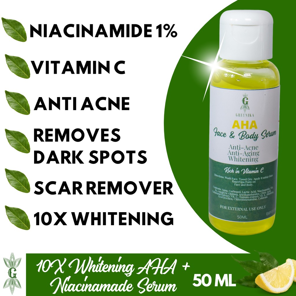 [Niacinamide 1 + Vitamin C] Greenika AHA Face Whitening Serum Moisturizer Shrink Pores Scar