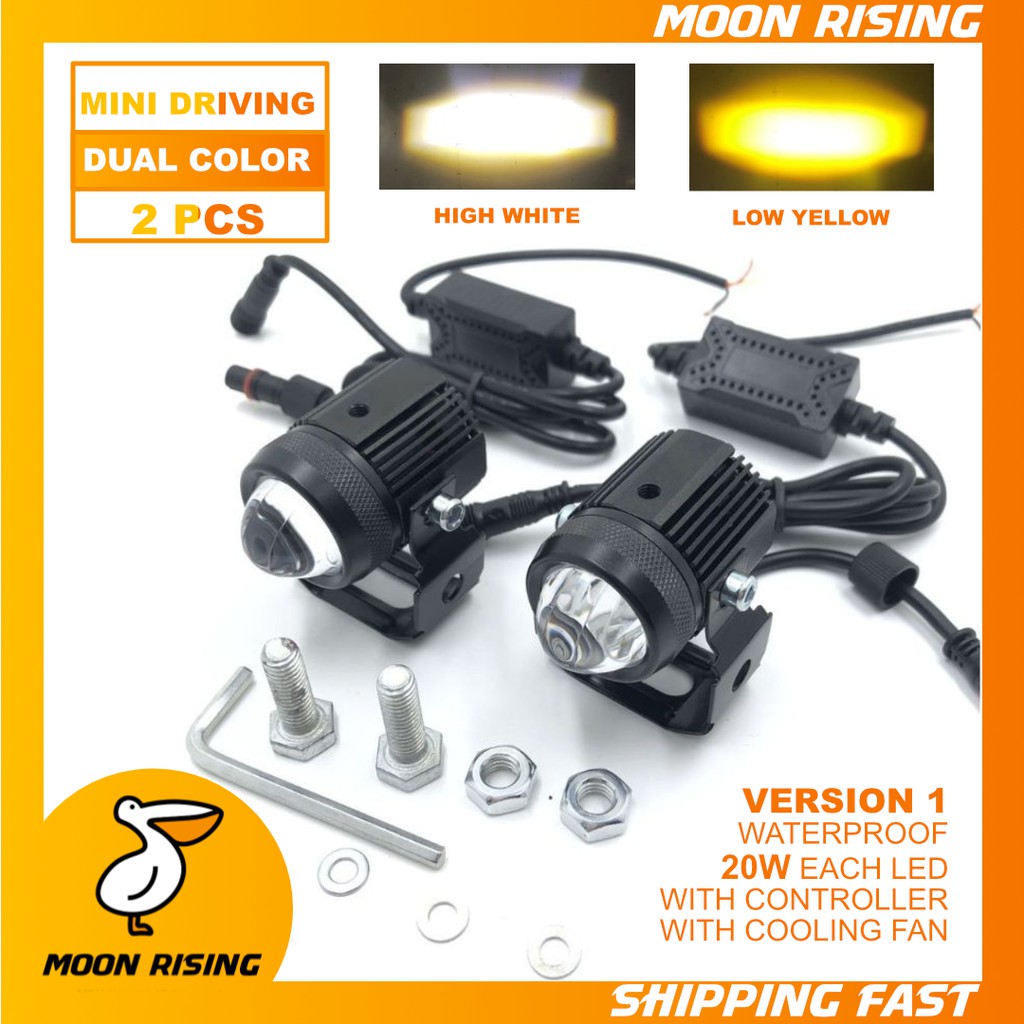 2 PCS 20W MINI DRIVING LIGHT SPOT LIGHT DUAL COLOR HI AND LOW WITH