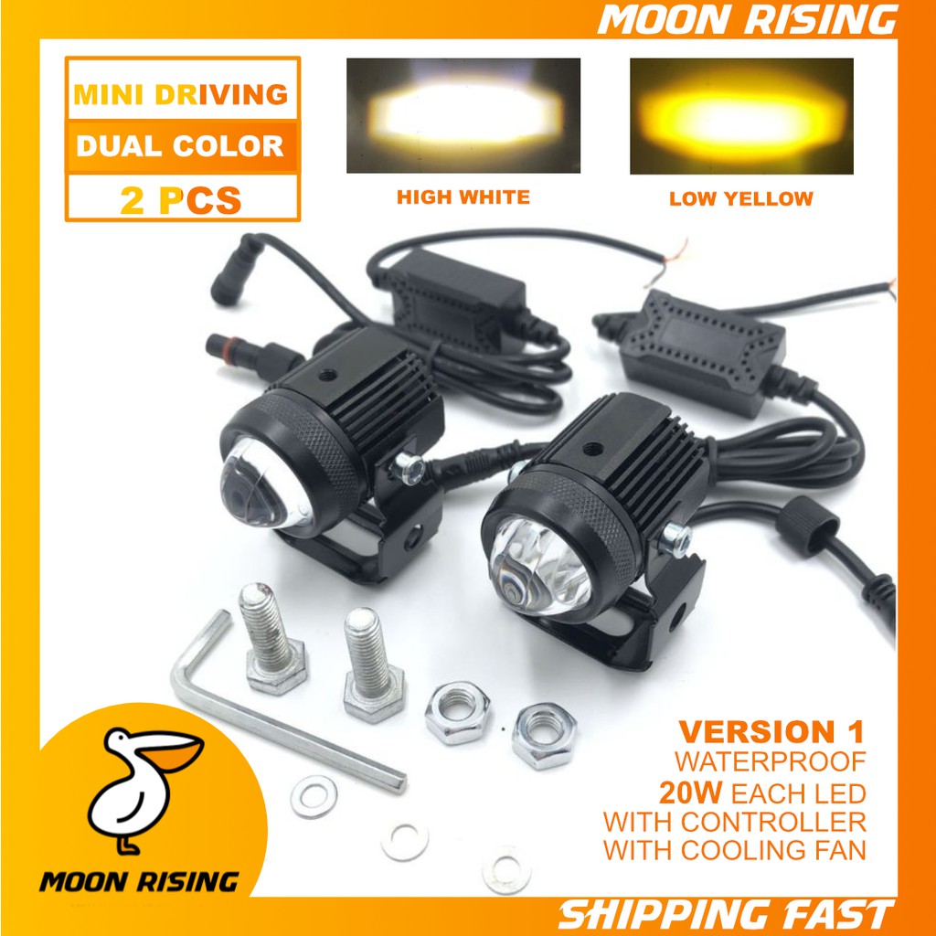 2 Pcs 20w Mini Driving Light Spot Light Dual Color Hi And Low With