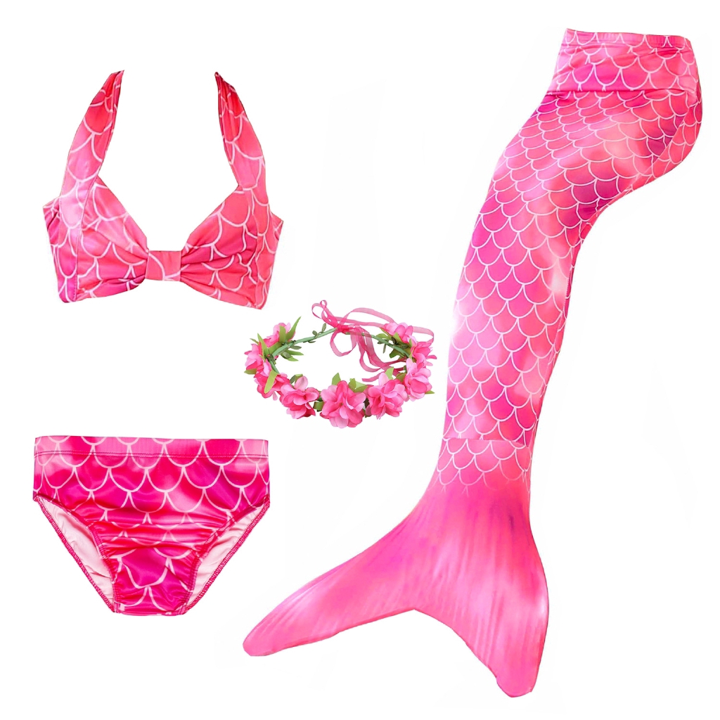 No Monofin Le SSara 5Pcs Girls Swimsuit Mermaid Tails for Swimming Princess Bikini Bathing Suit Set Birthday Gift 3-12 Years 