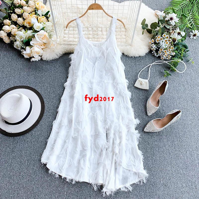 white party dress with feathers