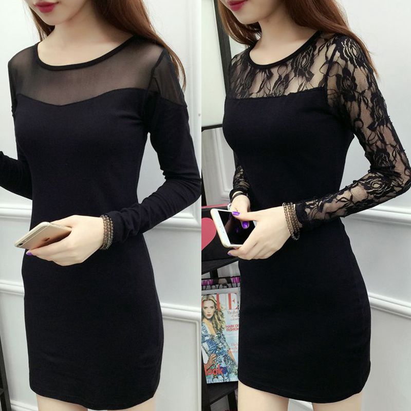 black lace shoulder dress