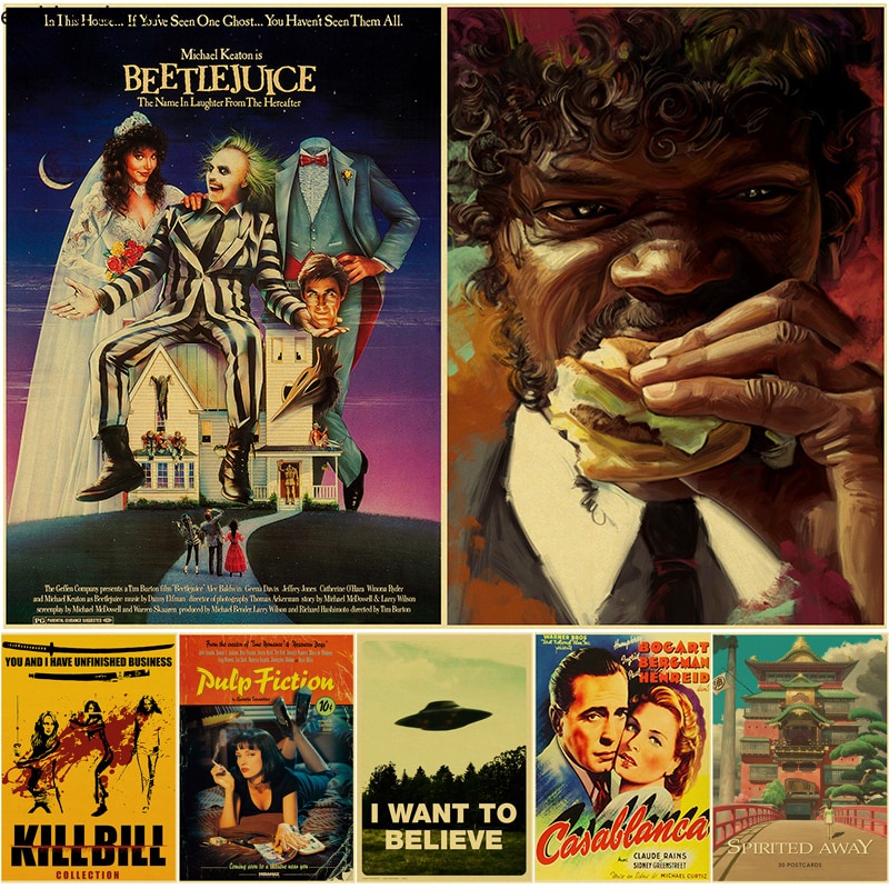 Classic Movie Posters Kill Bill/Fight Club/The BeetleJuice/Pulp Fiction Poster Kraft Paper Vintage Room Cafe Decor Wall Painting #6