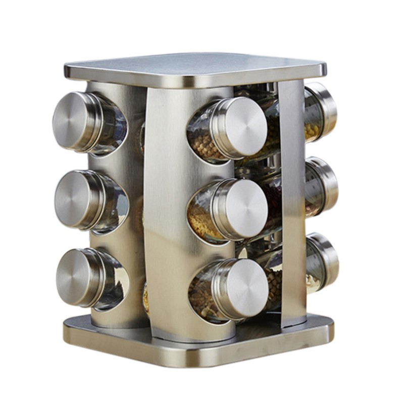 Rotary Stainless Steel Salt Pot Glass Kitchen Supplies Box S