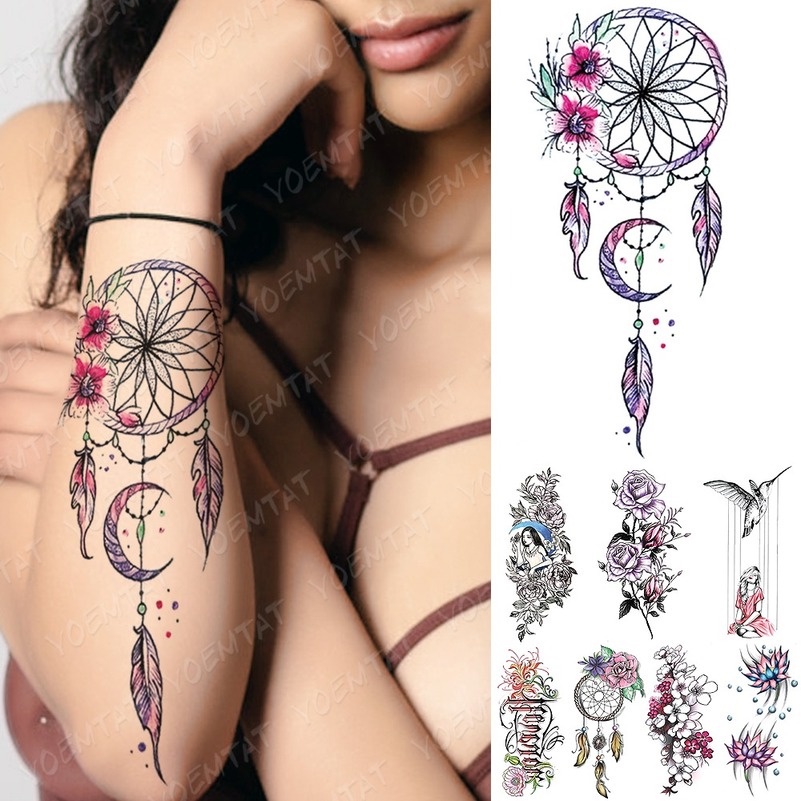 Waterproof Temporary Tattoo Sticker FLowers Dream Catcher Flash Tattoos  Flowers Bird Rose Body Art Arm Fake Sleeve Tatoo Women Sell Well | Shopee  Philippines