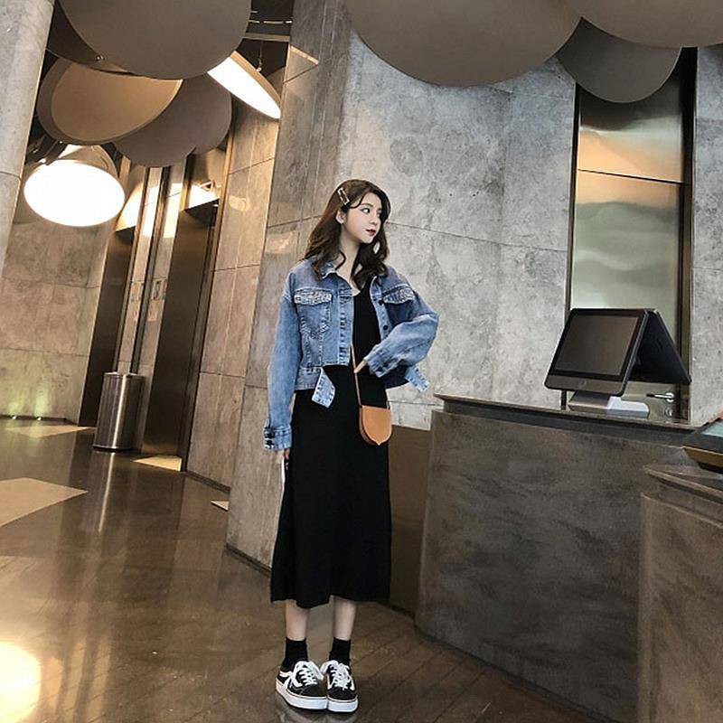 two piece denim jacket and skirt