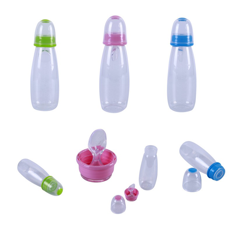 baby rice in milk bottle