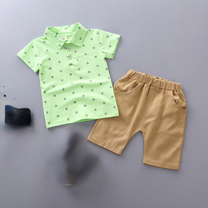 baby boy kids clothes set babies Baby Boy Polo Shirt Shorts Set Kid Clothes Short Sleeve Sailor Anchor Print Navy Blue T-shirt Short Pants 2 Piece Ootd 0-3 Years Old Kids Casual W