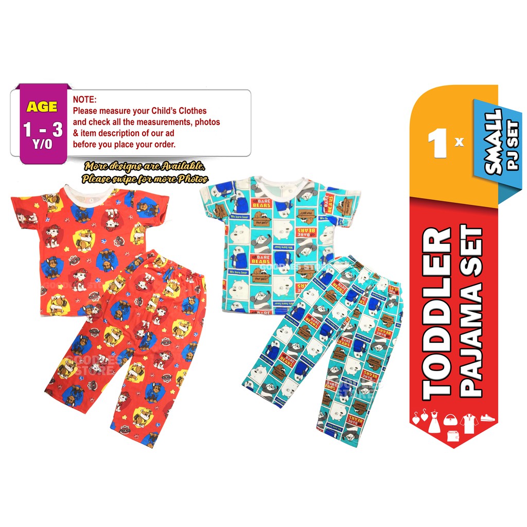 SML Kids Pajamas Terno Pajama 1 year old 2 year old 3 year old Pambahay Shirt Kids Shirt Pajama