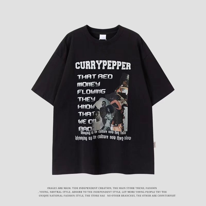 【S-5XL】plus size2 colours Korean style portrait graphic alphabet printed cotton crew neck Short Sleeved T-Shirt for men trendy Casual Street Hip Hop Couple Loose Half Sleeve TShirt