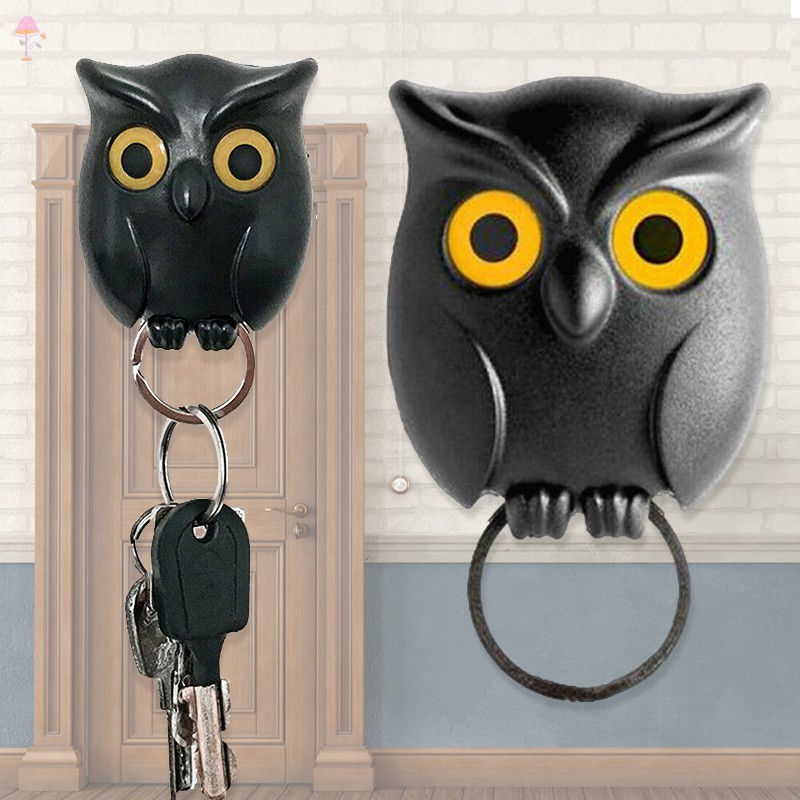 LL Black Night Owl Wall Key Holder Hanging Hook Keep Keychains Key Ring