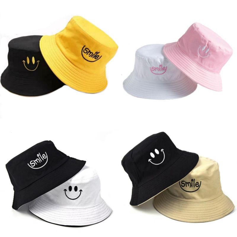 Double Sided Fashion Hip Hop Bucket Hat Smiling Face Unisex | Shopee ...