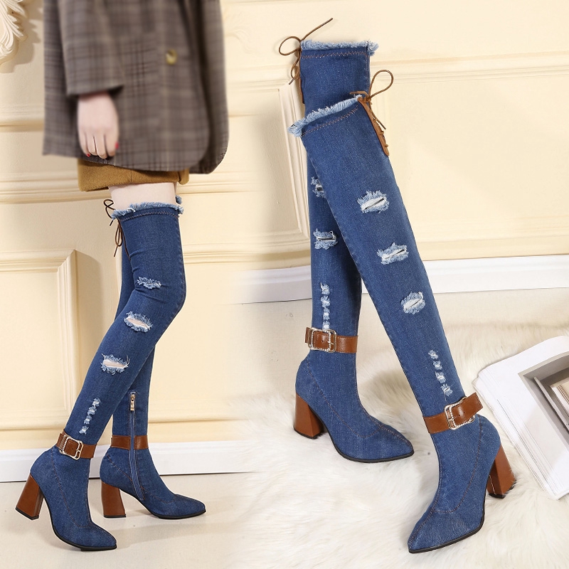 over the knee boots stretch back