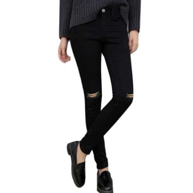 black knee cut jeans