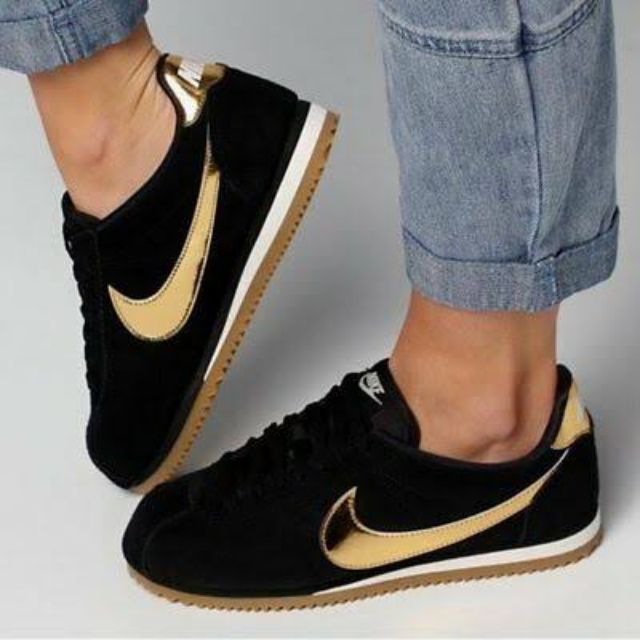 cortez black and gold suede