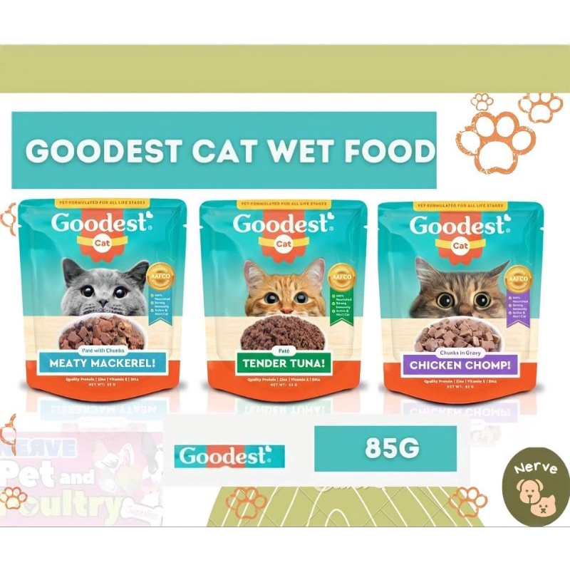 Goodest Cat Wet Food Pouch ALL LIFE STAGES Meaty Mackerel, Tender Tuna