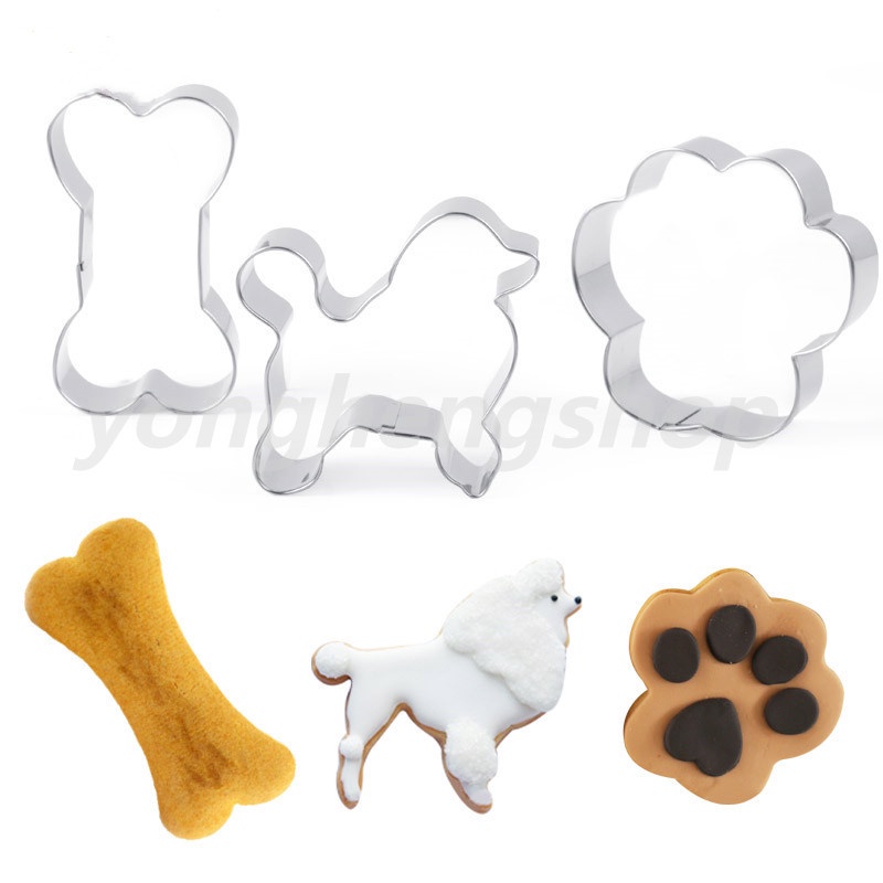 3pcs/set Dog Paw Bone-Shaped Stainless Steel Mold DIY Pastry Fondant Baking Cookie Cutter Kitchen Baking Mould
