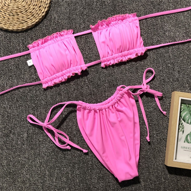 textured bandeau thong bikini set