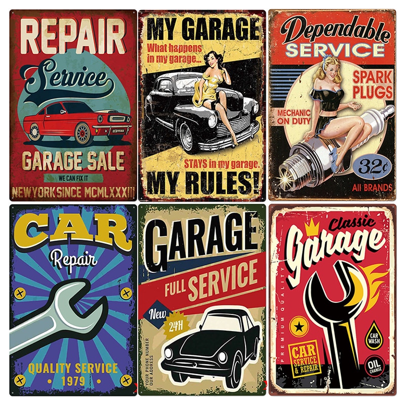 plaque métal vintage MY GARAGE MY RULES | - Plaque métal vintage
