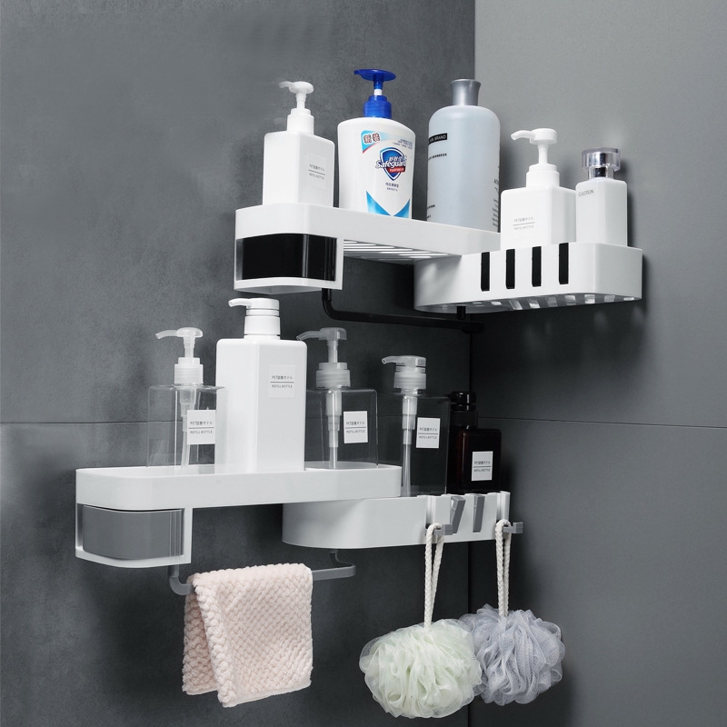 Seamless Bathroom Shelf Kitchen Shelf Corner Shelf Double Layer Shopee Philippines