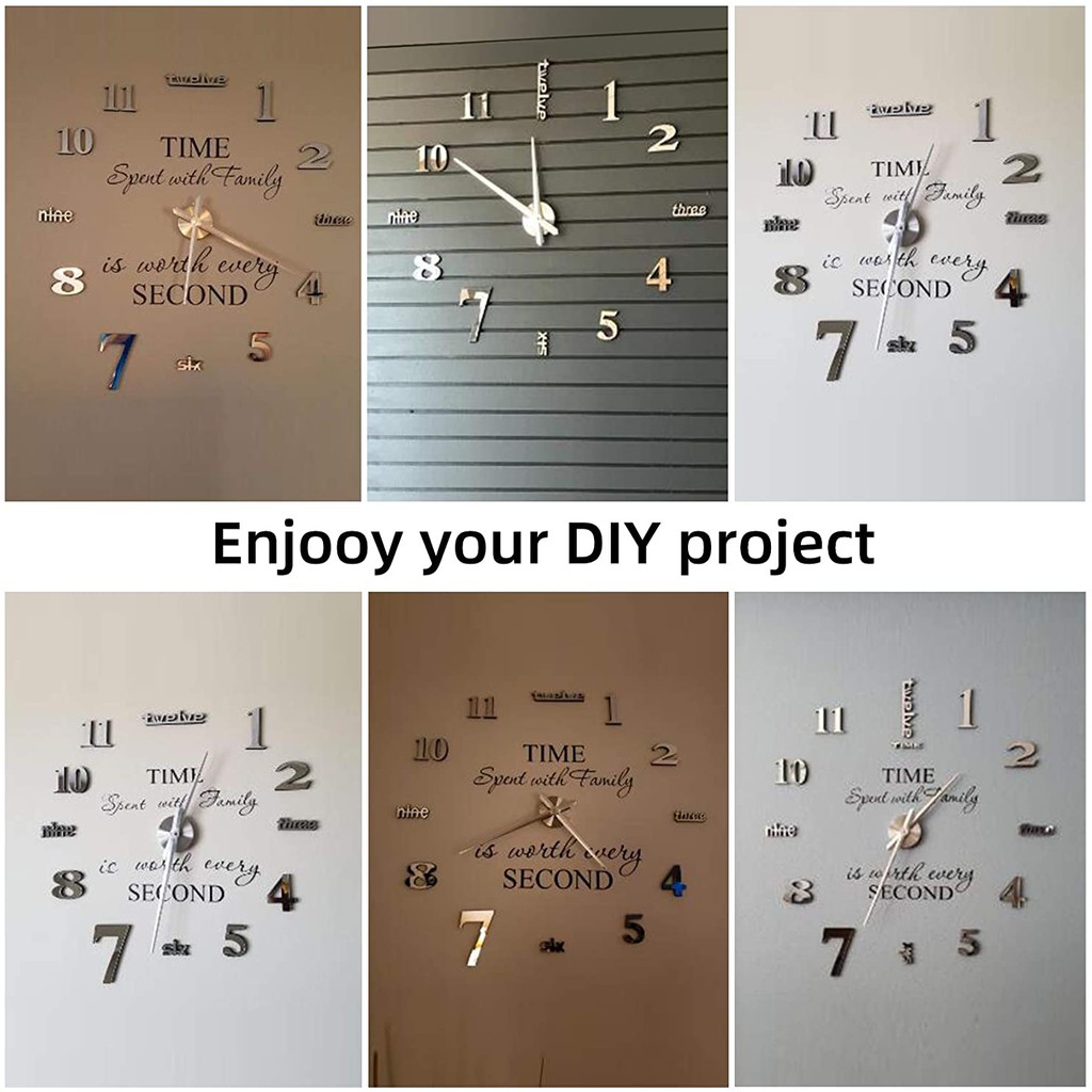 Frameless DIY Wall Clock, Large Modern 3D Mirror Wall Clock Decor