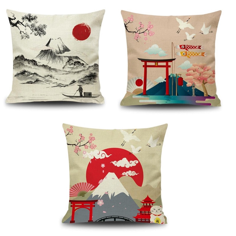 Japanese Style Painting Fuji Mountain View Pillowcase Cushion Cover Home Decor