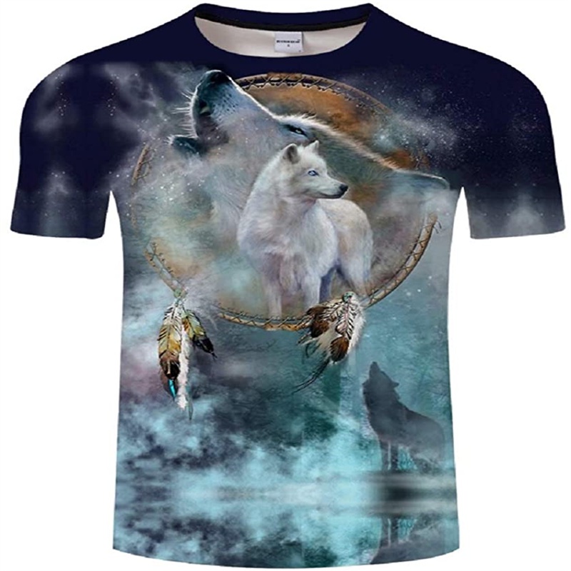 3d Digital Printing Wolf T-shirt Animal Pattern Top Moonlight Wolf Howling Scene Forest Night Oversi