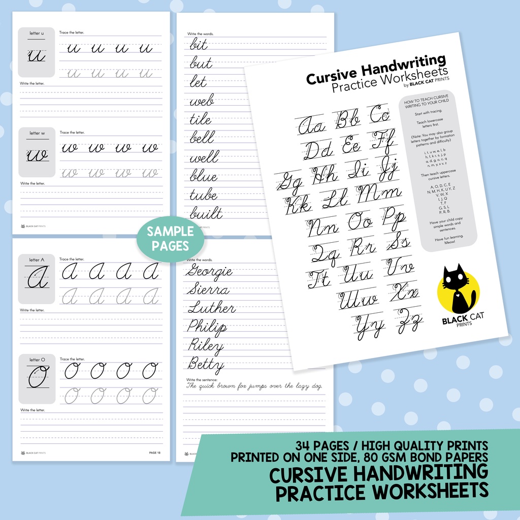 Cursive Writing Practice Worksheets (Bond Paper Prints / A4 Size / High ...