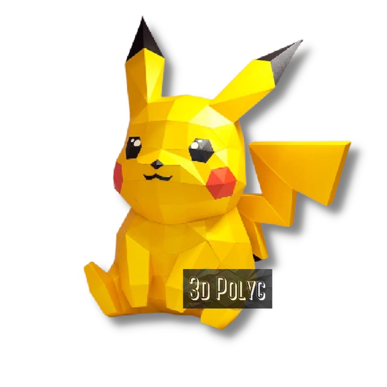 Low poly Pikachu Sit 3D Papercraft Template For Creating 3D Pikachu ...