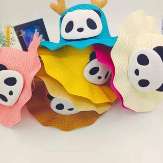 #G Cute Baby Hat Straw With Wave Panda Sun Hats Cap Gift For Kids #7