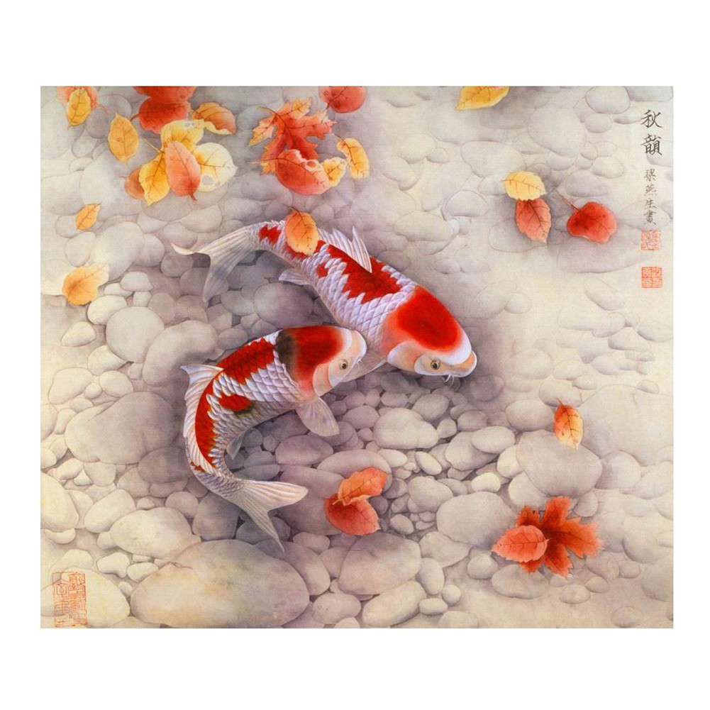 35*35cm DIY 5D Diamond Sticker Two Fish Cross Stitch Painting Home Decor