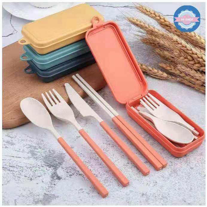 Spoon and Fork Cutlery Set Portable Wheat Straw Reusable Spoon and Fork