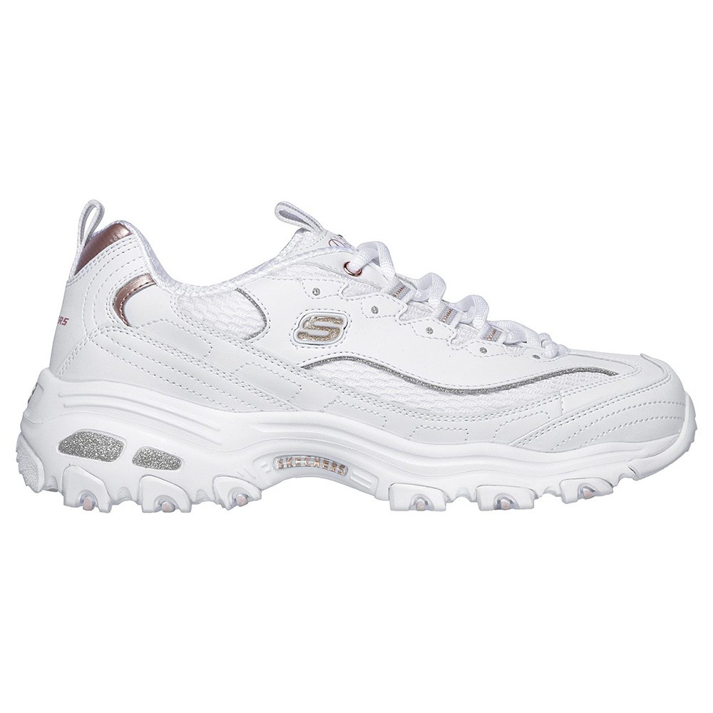 skechers d'lites white rose gold