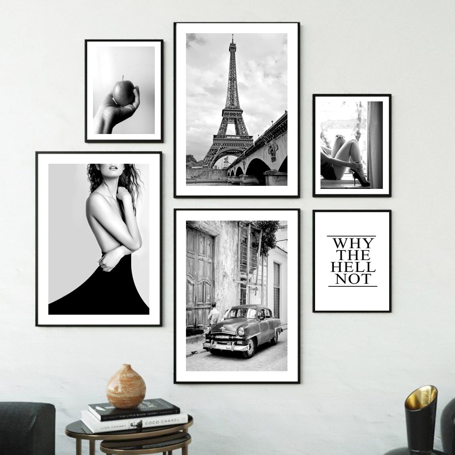 Wall Art Canvas Nordic Poster Paris Tower Car Woman Legs Vintage ...