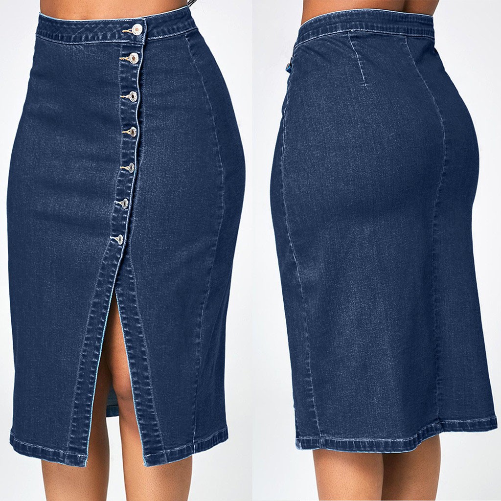 high waisted jean pencil skirt