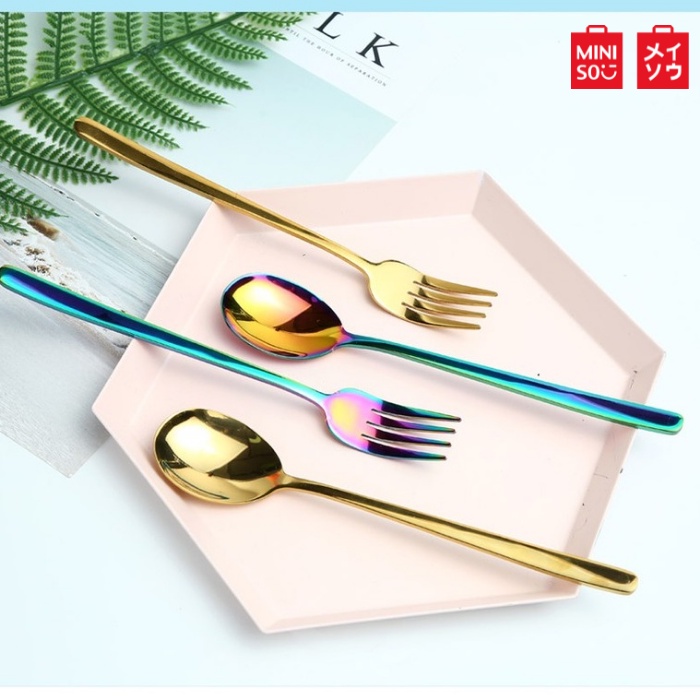 Miniso Cutlery Set Stainless Spoon and Fork Set Gold and Colorful Shopee Philippines