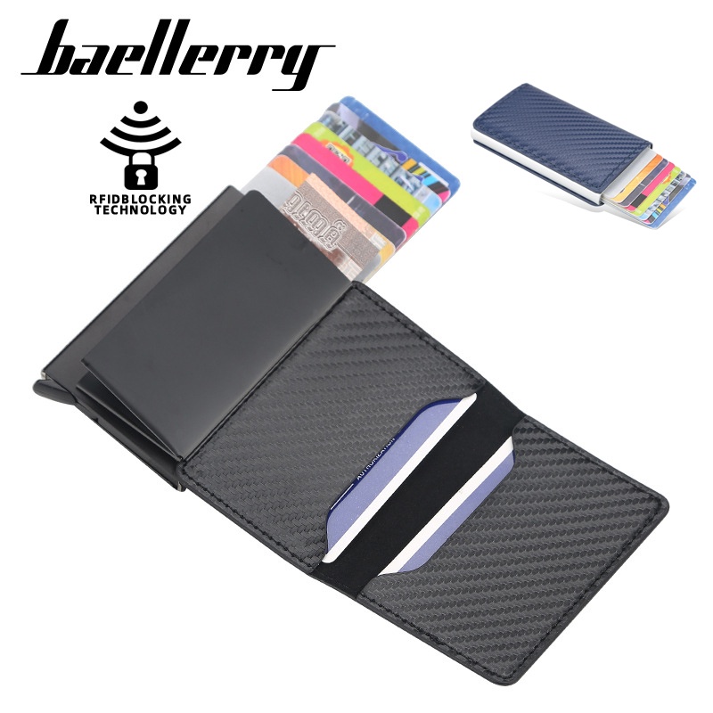 Baellerry Men's Card Holder Anti-theft Swipe Card Case Rfid Short Automatic Pop-up Card Wallet for Men