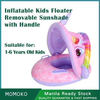 Kids Floater Inflatable Swimming Ring Pink Unicorn Baby Boat Salbabida with Removable Sunshade