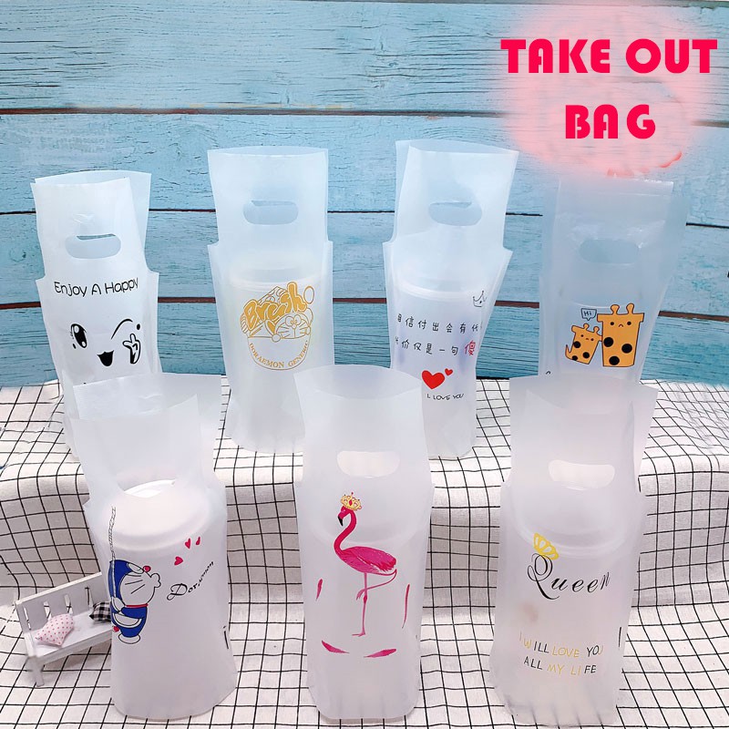 100pcs Take Out Plastic Bag For 1 Cup 2 Cup Milk Tea Coffee Juice