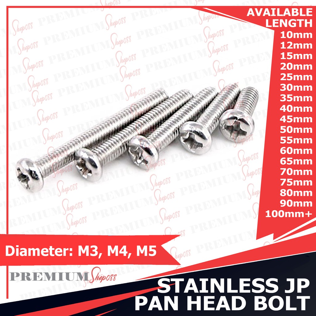 1/5pcs M3 M4 M5 Stainless Pan Head Bolt JP SS Phillips Bolts Hexagonal