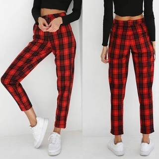 Women Pencil Pants Vintage High Waist Zip Up Checkered Trousers Skinny Pencil  Pants | Shopee Philippines