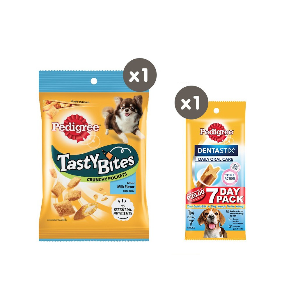 Pedigree Tasty Bites Crunchy Pockets Milk + Dentastix 7's Medium and ...