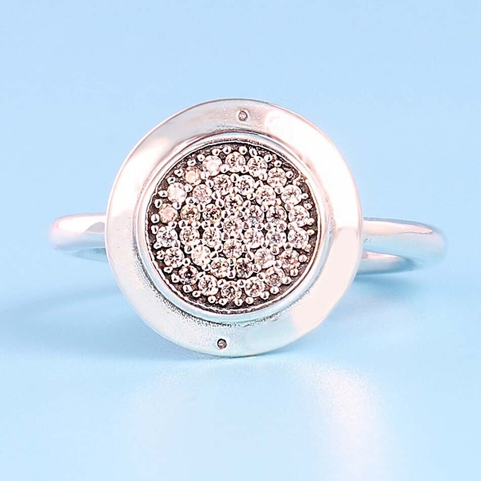 Beauty-inside Original 925 Sterling Silver Ring Pave Logo Signature with Crystal Pan Rings for Women Wedding Party Gift Fine Jewelry 