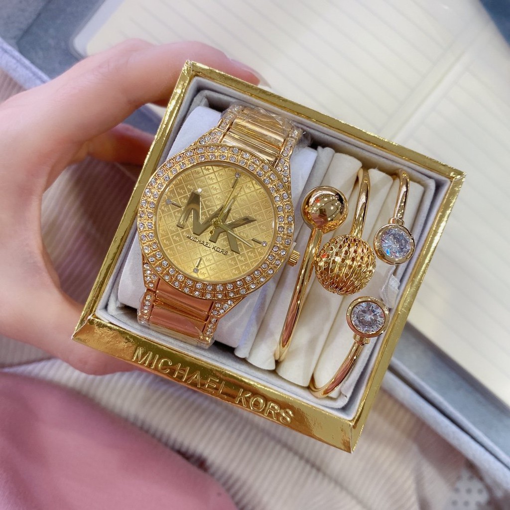 mk gold watch womens