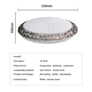 【SUN】COD LED Ceiling Light Ultra Thin Lamp Three Color Dimming for Living Room Home Deco 52cm #8