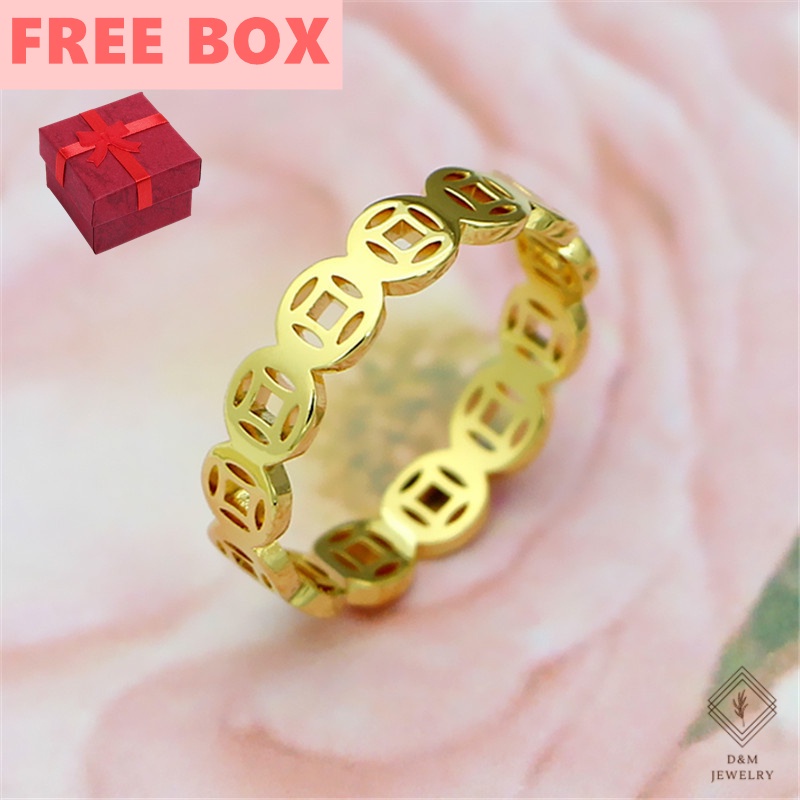 【PH READY STOCK】18K Gold Ring Lucky Charm Money Catcher Coin Stainless