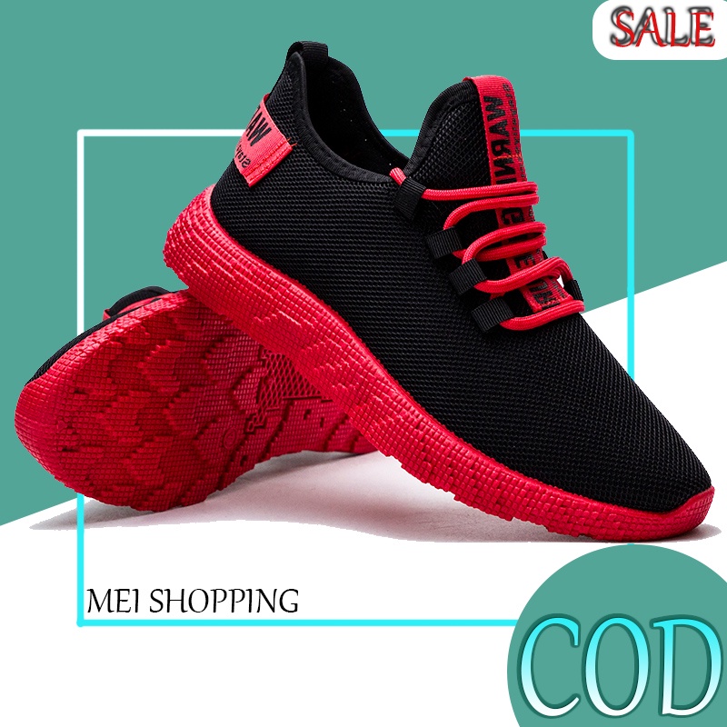 In Stocksummer Rubber Thick Bottom Breathable Lightweight Sneakers Black Red Mesh Lace Up Men 