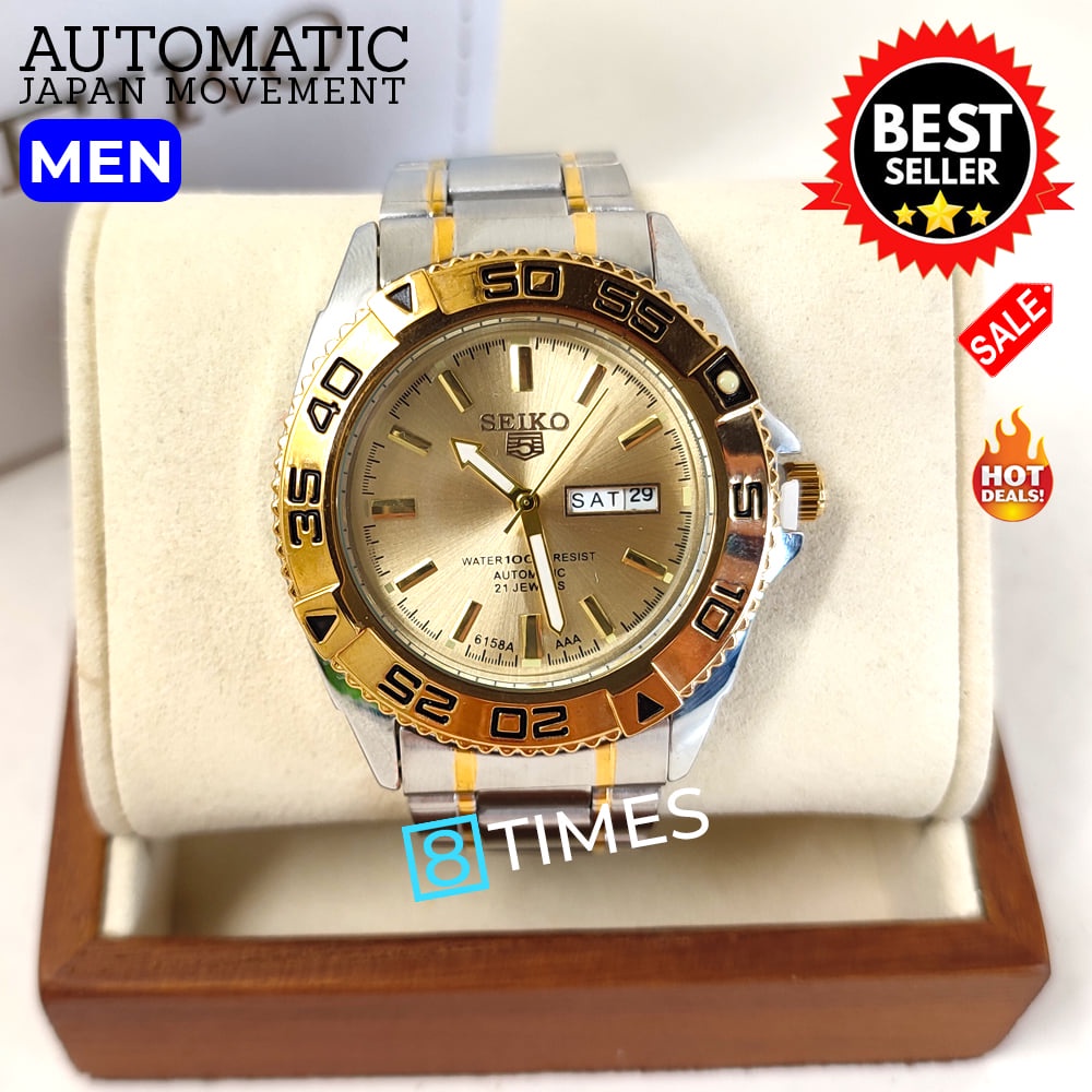 Seiko 5 automatic 23 jewels with date twotone stainless steel men watch |  Shopee Philippines