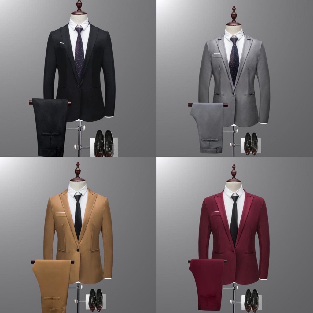 Wedding Men's 2 Piece Slim Suit Casual Formal Tuxedo Blazer | Shopee ...